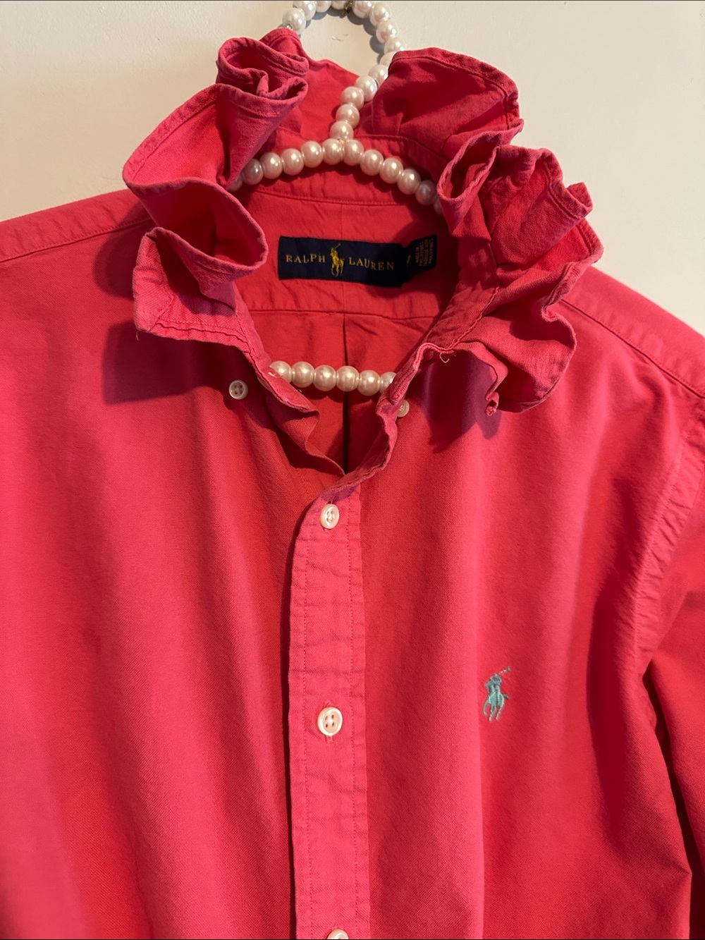 Ralph Lauren Pink Ruffled-Collar Button-Down Shirt